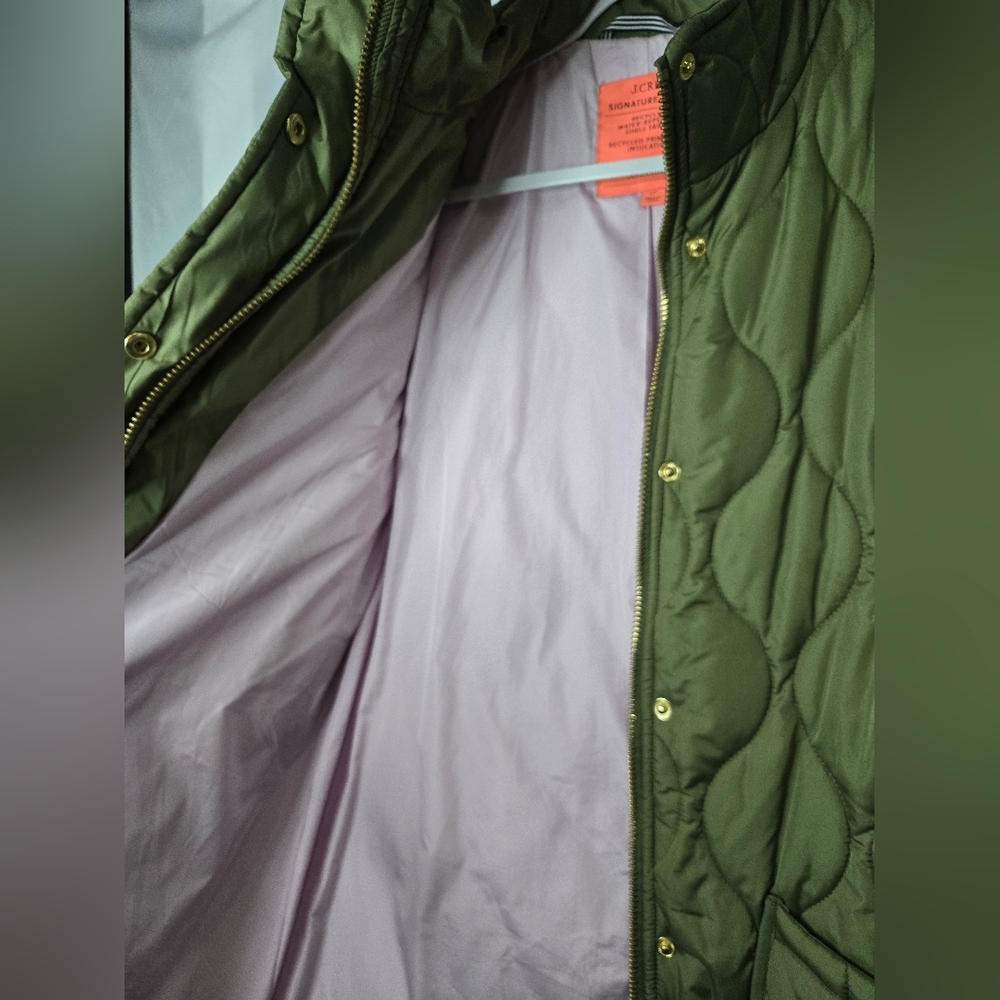 J. Crew Olive Green Quilted Puffer Coat - Picture 4 of 8